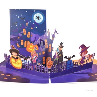 Shwnee 3D Pop-Up Halloween tarjeta de felicitación divertida calabaza murciélago postal con sobre para el día de los niños Hallows