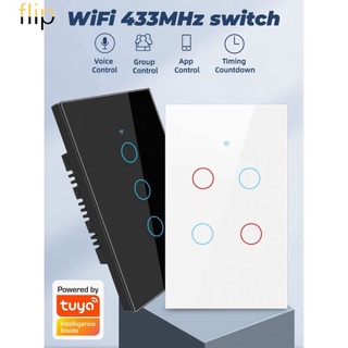 1/2/3/4 gang TUYA WiFi + 433MHZ Smart Touch Switch Luz De Hogar Botón De Pared Para Alexa Y Google Home Assistant US Standard FLIP