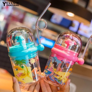 YZY Botella De Paja De 250 Ml Con Cordón Lindo Diseño Portátil Ballena Agua Sprays Niños Al Aire Libre (1)