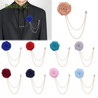 BARLING Charm Gift Lapel Pin Fashion Men Accessories Shirt Jacket Collar Rose Flower Brooch Wedding Boutonniere Trendy Clothes Tasssel Chain Bridegroom Jewelry Rhinestone Suit Corsage/Multicolor