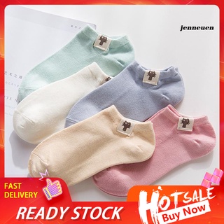5 pares de calcetines de algodón respirable de corte bajo con estampado de gato de Color sólido para mujer/calcetines de barco de algodón/WZ/