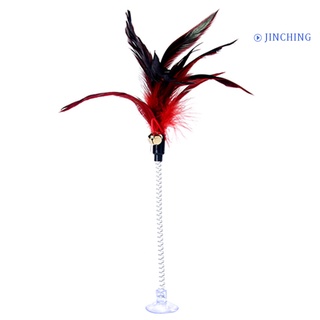 [Jinching] divertida mascota gato pluma campana primavera ventosa elástica jugar juguete interactivo (8)