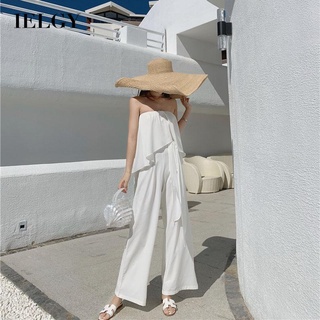 IELGY Women's clothes fashion white all-match thin high waist vacation one-piece casual wide legs
