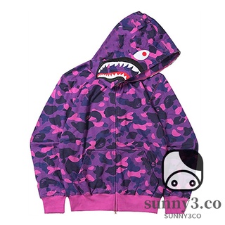 Hoodie for Women Men with Shark Mouth Print Casual Loose Jacket with Zipper Camouflage Coat