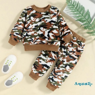 Aqq-baby camuflaje conjunto de ropa, niños de manga larga O-cuello jersey+pantalones de cintura elástica