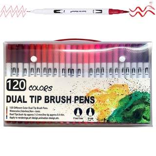 120 colores de doble punta pincel bolígrafos arte marcadores conjunto de cepillo flexible y 0.4 mm puntas delineador fino bolígrafos de color de acuarela perfecto para c (1)