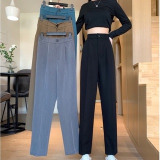 Principios de primavera alta cintura era delgada nueva recta suelta negro traje pantalones borong de Koreanfashion ropa de mujer 2195