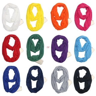 De mujeres hombres 180x50cm 12 colores ocultos cremallera bolsillo infinito bucle bufanda invierno caliente solo Jersey Color sólido anillo bufandas manta envoltura chal (1)