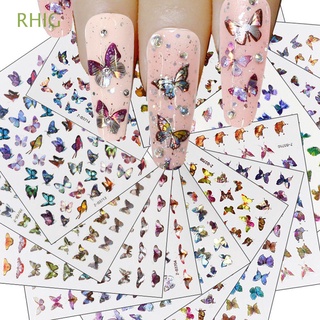 RHIG Hot Nail Stickers DIY Holographic 3D Butterfly Nail Decals New Manicure Nail Art Adhesive