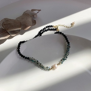 Elina xiaoboACC perlas de agua dulce negro cristal pulsera collar corea moda nueva mujer conjunto de joyería (2)