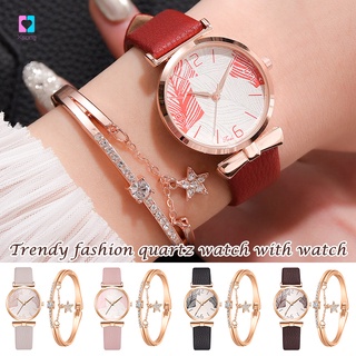 2pcs reloj y pulsera para las mujeres elegante avanzado minimalista cinturón moda diamantes de imitación con incrustaciones de cuarzo reloj