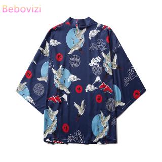 Kimono Blazer blusa para mujeres hombres azul grúa suelta gran tamaño ropa Harajuku tendencia playa