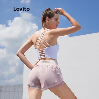 Lovito Shorts 2 En 1 Holgado Secado Rápido Cintura Media L04004 (Rosado/Negro) (4)