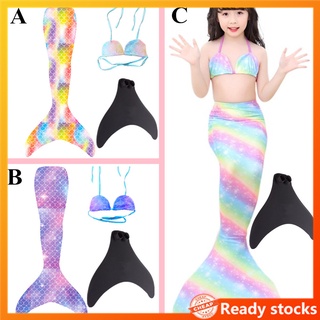 3pcs niños trajes de baño niña sirena traje de baño Bikini Top + cola + aletas para edades 3-12