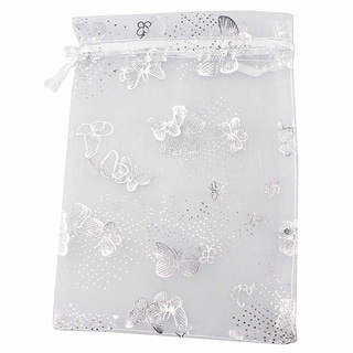 [Hot Sale]100Pcs 9X12cm Butterfly Organza Jewelry Gift Pouch Candy Pouch Drawstring Wedding Favor Bags White