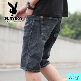 Playboy pantalones cortos de mezclilla de cinco puntos para hombres pantalones de pierna recta delgada de verano para hombres pantalones de pierna recta ajustados sueltos recortados