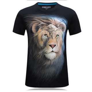 Camiseta De algodón para hombre/Manga corta/estampado 3d/king león/Animal/cuello redondo
