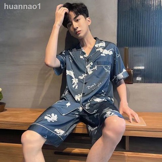 Los hombres s pijamas de los hombres de verano delgado de hielo de seda de manga corta suelta ropa de hogar de gran tamaño de verano pijamas de los hombres y las mujeres de la primavera