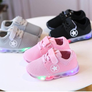 My Baby zapatos de niños luz LED de moda red transpirable suave correr deportes caminar zapatos (1)