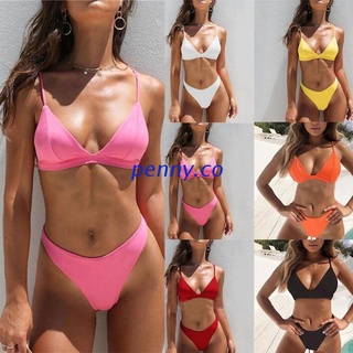 NNY Women Sexy 2 Pieces Bikini Set Simple Solid Color Micro Triangle Brazilian Swimsuit Low Waist Thong Padded Bathing Suit Beachwear