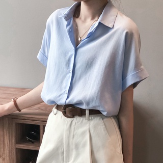 Camisa blanca de las mujeres de verano forro sabor registro forma nicho sabor manga corta camisa Stylishpolo camisa suelta cola de columna camisa
