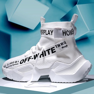 OFF WHITE Verano nuevo estilo Off blanco zapatos de los hombres de la parte superior alta zapatillas de deporte Casual zapatos de calle transpirable de malla de aire suave suela zapatos de deporte