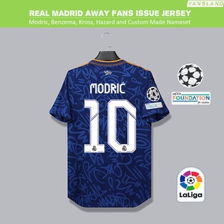 [número De fans] camiseta de fútbol del Real Madrid fuera temporada 21/22 Modric, Benzema, Kross, Hazard with Laliga& UCL Patch