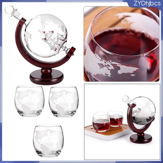 Elegant 850ML Whiskey Decanter Globe Set Glasses World Map Sailing Ship Bar Vodka Liquor Bourbon (6)
