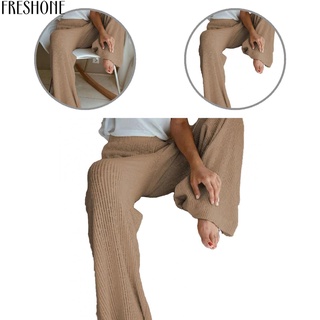 Freshone pantalones casuales amigables con la piel rectos anchos de la pierna de punto pantalones de tobillo-longitud ropa de las señoras
