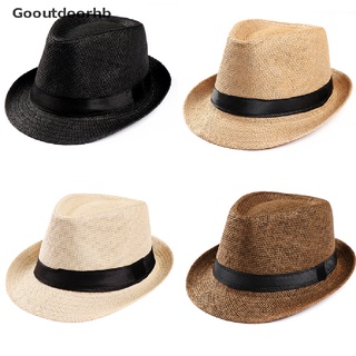 [gooutdoorhb] sombrero unisex hombres mujeres fedora trilby ala ancha paja gorra playa sol caballero adlut venta caliente