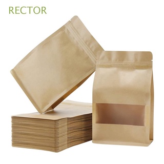 RECTOR Flat Bottom Storage Bag Food Grade Food Storage Kraft Paper Bag Window Pouch Heat Seal for Cookies Wolfberry Standing Matte Home Supplies