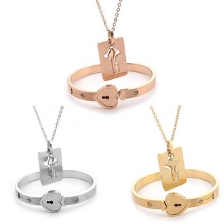 TAO Concentric Lock Couple Bracelets Necklace Set Women Men Titanium Steel Heart-shaped Locks Bracelet Valentine Day Gifts