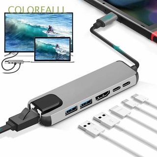 COLORFALLL 6 En 1 Aleación De Aluminio USB 3.1 Tipo C Hub Transferencia De Datos-Expansor 4K HDMI Alta Velocidad PD Carga Multipuerto Adaptador Estación De Acoplamiento RJ45 Gigabit Ethernet (1)