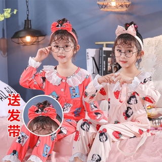 Los niños pijamas primavera y otoño de manga larga traje delgado niñas bebé encaje ropa de hogar de dibujos animados niñas pijamas