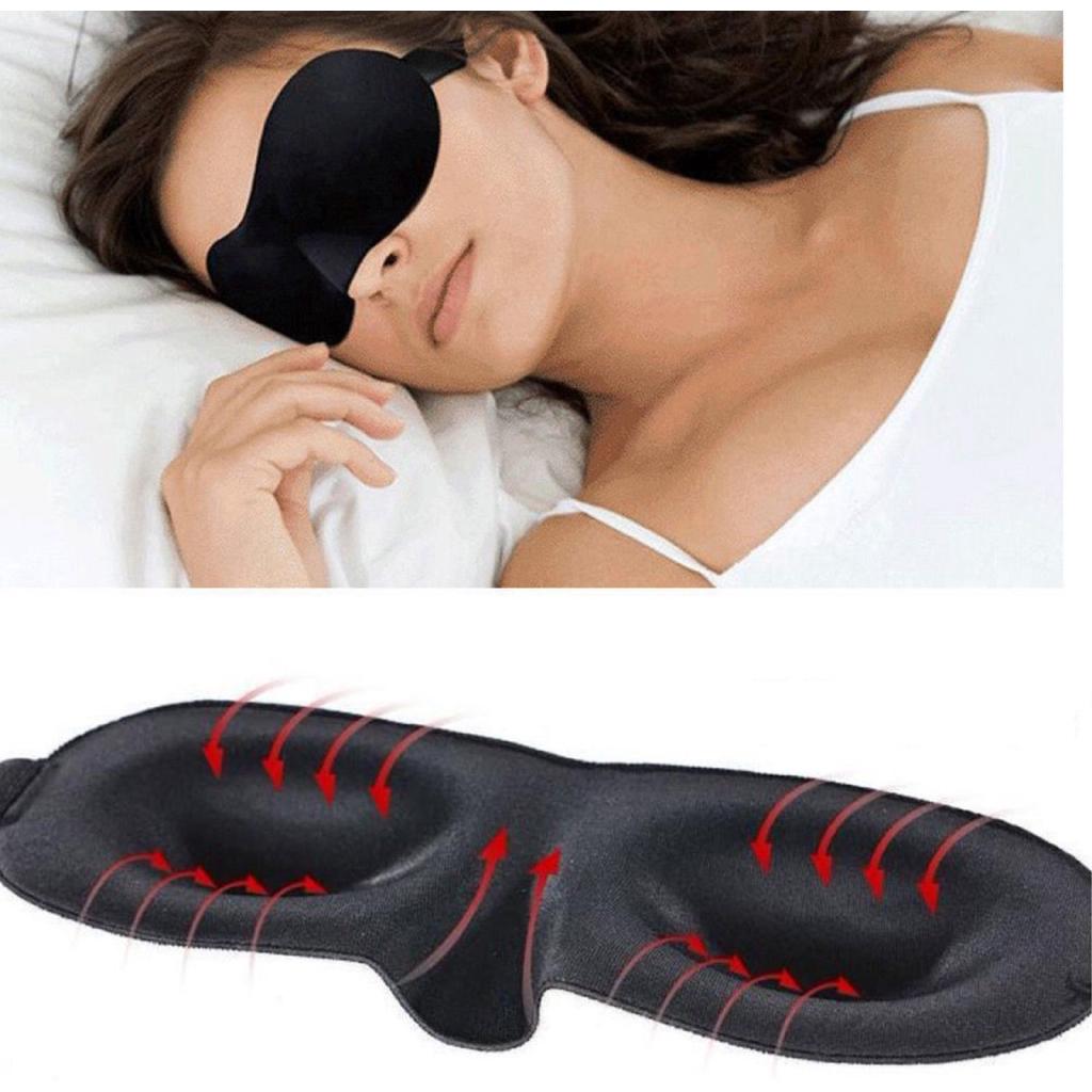 3D Máscara De Ojos Suave Acolchado Dormir Viaje Cubierta Descanso Relax Venda Negro