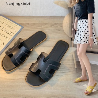 [Nanjingxinbi] Summer Women Fashion Flat Slippers Simple Indoor PU Slides Beach Flip-Flops [HOT]