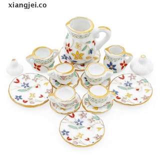 [xiangjei] 15pcs 1:12 casa de muñecas miniatura vajilla porcelana cerámica tazas de té set de juguetes co