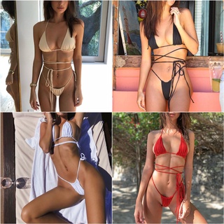 Sexy brasileño tanga Bikini Mujer trajes de baño mujeres vendaje sólido traje de baño Micro Bikini conjunto verano Beachwear Mujer traje de baño (6)