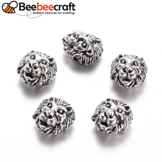 beebeecraft 5pcs estilo tibetano perlas de aleación león plata antigua 13x12x8mm agujero: 1,5 mm