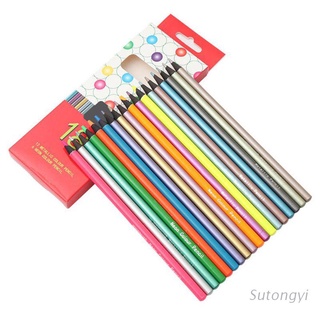 sut 12 lápices de colores metálicos no tóxicos+6 lápices de color fluorescentes para dibujar bocetos