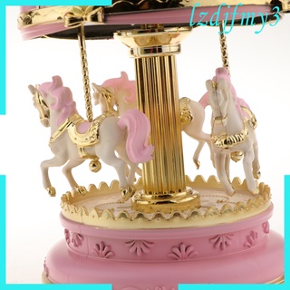 Cozylife Merry-Go-Round caja de música carrusel caballo colorido LED luz luminosa Beige (5)
