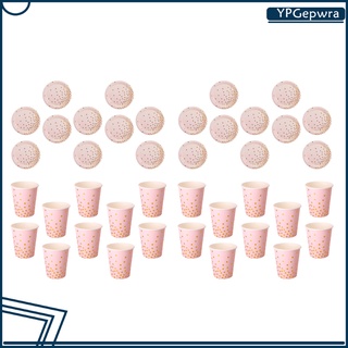 juego de 20 puntos impresos platos de papel tazas conjunto de niños fiesta de cumpleaños vajilla rosa