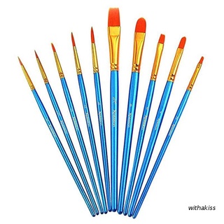 withakiss 10Pcs Paint Brush Set Nylon Hair Brush for Acrylic Painting Oil Painting Watercolor Painting
