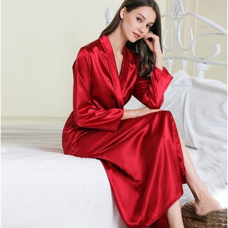 Kasut satén de seda túnica pijamas mujeres ropa de dormir nueva mujer ropa de dormir de larga longitud albornoz bata bata LoungeWear diseño de solapa túnica