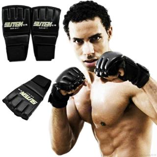 1 par de guantes de boxeo para adultos, medio dedo, separados, transpirables, ajustables, PU, accesorios de lucha (1)
