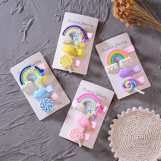 3 unids/set lindo arco iris y piruleta diseño horquillas de pelo Clips para niñas niños diadema niños accesorios de pelo