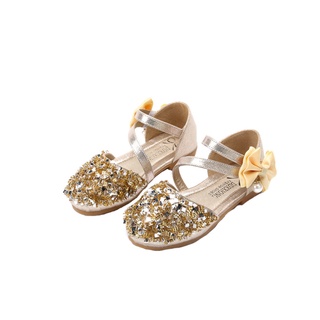 Bebé Niños Niñas Perla Cristal Bling Bowknot Solo Princesa Zapatos Sandalias # C (4)