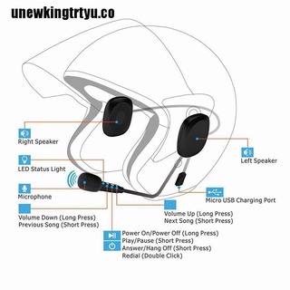 【unewkingtrtyu】 50M Waterproof Moto Bluetooth Wireless Anti-interference Helmet Headset V5.0 CO