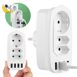 HOPLERY 250V 16A Travel USB Socket Adapter 7-in-1 Wall Charger Electrical Plug Multiple Home Office Phone Laptop EU Power Socket 4 USB Ports