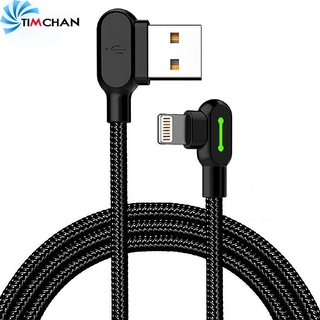 Cable de carga rápida trenzado para iPhone Lightning USB de 90 grados